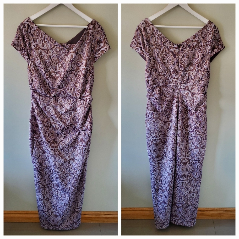 Adrianna Papell 16 Romantic Metallic Jaquard Floral Formal Evening Maxi Dress